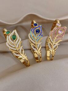 Elegant Unique Peacock Feather Women's Bracelet, Luxury Zirconia Stainless Steel Bracelet, Suitable For Christmas, Daily, Party, Halloween, Birthday Jewelry Gift - Multicolor - View 12