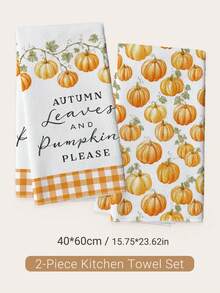 2pcs Minimalist Autumn Pumpkin Pattern Kitchen Towels, Soft Polyester Dish Cloths, Suitable For Kitchen Decor, Kitchen Cleaning, Holiday Party Decoration, Kitchen & Bathroom Supplies, Home Essentials, Home Decor, Housewarming Gift - Multicolor - View 3