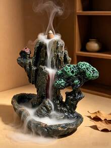 1pc Mountain Rock Landscape Backflow Incense Burner Waterfall Smoke Fountain Resin Bonsai Tree House Decor With White Beads, Suitable For Tea Room, 2026 Aromatherapy Zen Meditation Decorative Gift, Tea Cup Mist Effect - 1PC - View 9