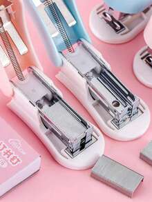 1pc Macaron Cartoon Mini Stapler With Staples, Lightweight And Effortless Body, Metal Binding Firm And Secure, Convenient For Organizing Test Papers, Receipts, Homework, Fresh And Cute Print, Eye-Catching Design, Portable And Easy To Store, Recommended Stationery For Back To School Season, Suitable As Christmas, Halloween, Thanksgiving Gifts For Classmates And Colleagues - Multi-color - View 5