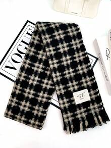 1pc Universal Multi-Color Plaid New Style Versatile Casual Scarf Suitable For Autumn/Winter Use - J-shape Black - View 5