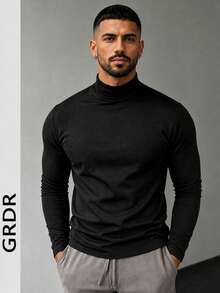 Men's Spring/Autumn Half-Turtleneck Long Sleeve T-Shirt, Suitable For Outdoor Casual Wear - Black - View 1