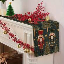 1 Set Of Linen Table Runner, Featuring Berry, Christmas Tree, And Nutcracker Patterns. Durable Indoor And Outdoor Holiday Table Flags, Suitable For Kitchen, Restaurant, And Christmas Party Decoration, Holiday Themes, And Home Decor. - Multicolor - View 8
