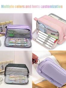 Personalized Name Pencil Case, Custom Text Large Capacity Double Layer Pen Pouch With Multiple Compartments And Carry Handle, Portable Stationery Organizer And Cosmetic Storage Bag For Women, College, Office, Travel, Birthday And Back To School Gift - Multicolor - View 8