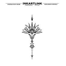 INKARTLINK 1PC Long Tail Symmetrical Lotus Pattern Temporary Tattoo Sticker, Waterproof Body Art Tattoo Sticker, Lasts 2-5 Days, Water Transfer Color Tattoo Sticker, Suitable For Men And Women, Essential For People, Party Decoration, Holiday Celebration Body Decoration - Black - View 3