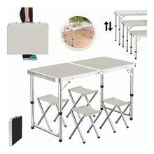 Mesa Plegable Camping Picnic Ajustable 1.20 Portátil 4 Sillas Color Plateado - Negro - Ver 1