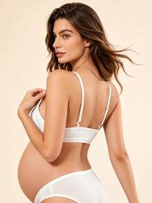 Hart & Haze Maternity Solid Color Lace Trim Nursing Bra Without Padding Maternity - White - View 2