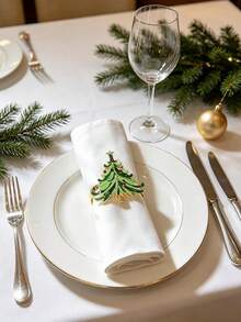 12/6/3/1pc Festive Xmas Tree Shaped Napkin Ring Set,Metal Napkin Holder,Elegant Christmas Table Accessory,Perfect For Home Kitchen,Celebration,Holiday Feast,Wedding Banquet,Dinner Table Decor For Holiday Party Supplies - Multicolor - View 3