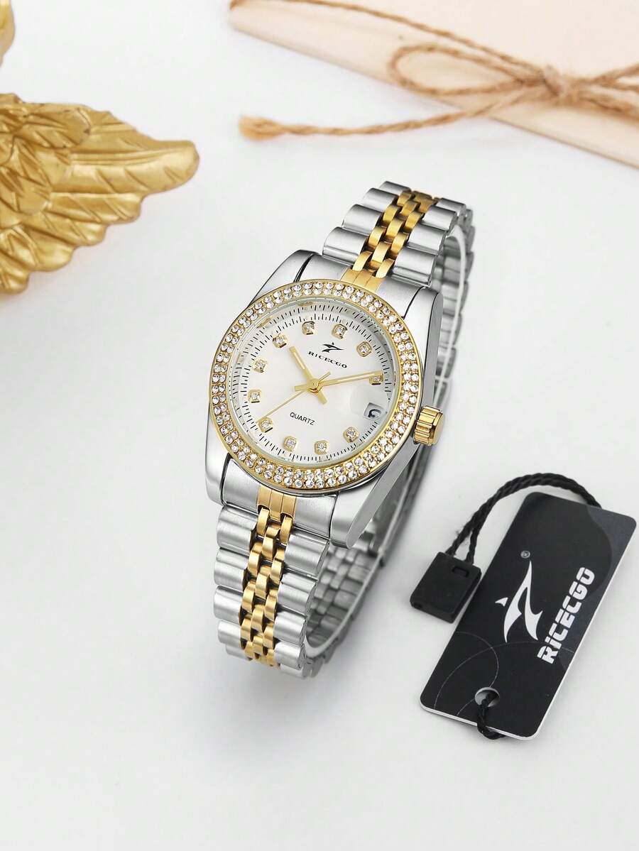 RICECGO A Women's Wristwatch, A Stylish Accessory With A Double-Row Diamond Bezel-Elegant And Perfect For Both Work And Formal Events. - Multicolor - View 1