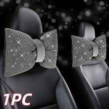 1pc Car Neck Pillow, Soft Car Headrest, Shiny Car Pillow, Bowknot Pillow, Crystal Rhinestone Car Accessories, Women's Car Pillow - Multicolor - View 11