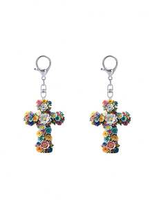 2D Flat Flower Cross Pattern Keychain, Cross Flower Keychain, Beautiful Fashionable Key Ring Wallet Handbag Decoration, Fashionable Flower Party Keychain, Novel Acrylic Design Key Ring Decoration, Durable And Lightweight, Suitable For Car Keychain, Phone Keychain, Backpack And Wallet Keychain Decoration - Can Be Used As Birthday Gift, Pet Lover Keychain Car Key Bag Pendant - Multicolor - View 12