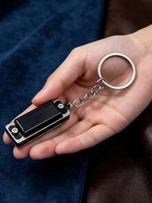 1Pc Playable Mini Harmonica Keychain Matte Coating Shell With Extended Metal Chain Stainless Steel Ring Portable Car Ornament Bag Charm - Multicolor - View 3