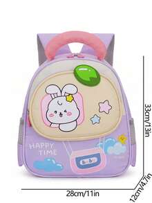 1 pieza Mochila ligera con estampado de conejo lindo en colores contrastantes, mochila casual para estudiantes - Morado - Ver 3