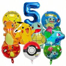 Vibrant Foil & Latex Balloon Set, Cute Cartoon Anime Style, Pocket Monster Character Print, Multi‑Color Number & Round Shape, Decor Kit For Kids Themed Birthday Party Supplies - View 17