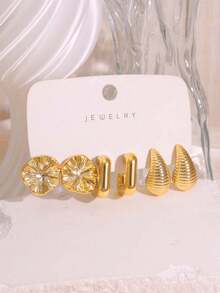 3/9 Pairs Gold Fashion Stud Earrings Set For Women, Low-Key Luxury High-End Earrings For Commute, Date, Travel, Photo, Vacation, Daily Wear For A Week Without Repetition, Perfect Gift For Wife, Girlfriend, Friends And Family - Gold - View 2