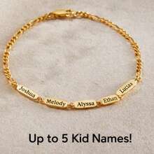 Personalized Name Bracelet, Figaro Chain, Gold Plated, Up To 5 Names - Multicolor - View 3