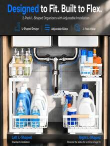 2pcs Under Sink Storage Rack, 2-Tier Pull-Out Metal Organizer, White | Kitchen Pull-Out Storage Cabinet Organizer, 2-Tier Under Sink Storage Rack, Suitable For Bathroom, Laundry Room, Kitchen, With Drawers - Multicolor - View 8