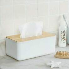 1pc Minimalist Wooden Lid Plastic Tissue Box, Black & White Dual Color Optional, Suitable For Home Dining Table, Office, Hotel Guest Room, Restaurant Tabletop Tissue Box Decoration - Multicolor - View 5