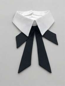 1pc Detachable Shirt Collar With Bow, Solid Color & Plaid Fabric Faux Collar, Rhinestone Floral Decor Collar Accessory - Multicolor - View 5