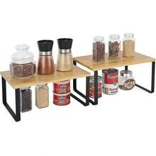 1pc Adjustable Stackable Storage Rack, Multi-Functional Wooden Storage Shelf, Suitable For Kitchen Countertop, Seasoning, Bathroom And Storage Room, Space-Saving Gift For Home Storage Enthusiasts And Cooking Lovers - Black - View 4