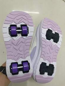 Girls' Roller Skate Shoes, 4-Wheel Skates, Small 4-Wheel Roller Shoes, Skateboard, Girls' Ice Skates, Wearable All Season - Purple - View 4