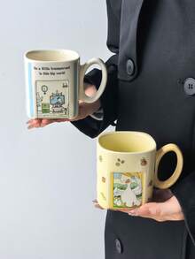 1 buah Mug Keramik Persegi Motif Kartun Lucu dan Menyembuhkan, Gaya Ins Kreatif dengan Desain Jendela Berongga untuk Kopi, Cangkir Sarapan, Cangkir Teh Sore, Hadiah Unik yang Sangat Menarik, Aman untuk Microwave dan Mesin Pencuci Piring - MultiWarna - View 5