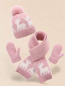 3pcs Deer Jacquard Knit Beanie, Scarf And Gloves Set, Warm For Autumn/Winter, Suitable For Daily, Outdoor, Christmas And New Year - Fawn - View 7