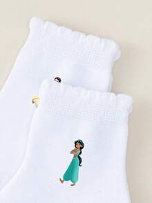 5 Pairs Girls Disney Princess Aurora, Belle, Cinderella, Snow White, Jasmine Printed Ruffle Short Socks, Soft Breathable High Elastic Comfortable, Suitable For Daily Home And School Wear - Multicolor - View 8