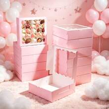 12/6PCS/1PC/20.32 X 20.38 Cm Box/Pink Wavy Window Gift Packaging Box/Birthday Party Afternoon Tea Gift Box/Suitable For Wedding/Birthday/Christmas/Holiday - Window Gift Box - View 9