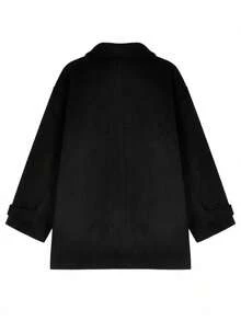 Women's Black Polo Collar Overcoat, Autumn/Winter Elegant Outerwear - Black - View 10