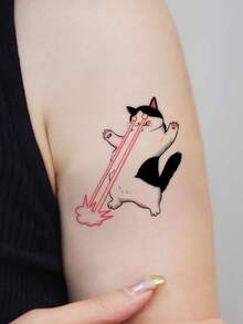 1pc Fun Funny Anime Laser‑Eye Cat Pattern Temporary Tattoo Sticker, Realistic Fake Tattoo Design, Suitable For Daily, Bachelorette Party Favors, Music Festivals, Games, Graduation Gifts, Lasts 3‑5 Days - Multicolor - View 3