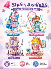 1 Set 779-833PCS Poker Card Mini Building Blocks, 4 Styles Available, Joker Little Joker King Queen Character Set, 360° Rotating Head, DIY Creative Display Build, Desk & Shelf Decor, Gift Idea - Clear - View 11