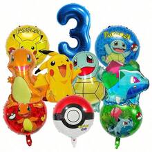 Vibrant Foil & Latex Balloon Set, Cute Cartoon Anime Style, Pocket Monster Character Print, Multi‑Color Number & Round Shape, Decor Kit For Kids Themed Birthday Party Supplies - View 6