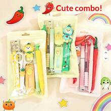 1 Set Portable Vegetable Series Stationery Set, Multi-Function Neutral Pen, Eternal Pencil, Highlighter, Back To School Student Gift - Multicolor - View 1