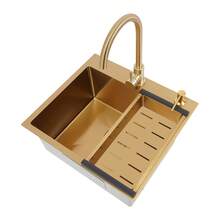 DONSU Küchenspülen-Set aus goldfarbenem PVD-Edelstahl mit Wasserhahn, Seifenspender und Abflusskorb, rechteckige Arbeitsplatte 50 x 45 cm - Einheitsgröße - Übersicht 6