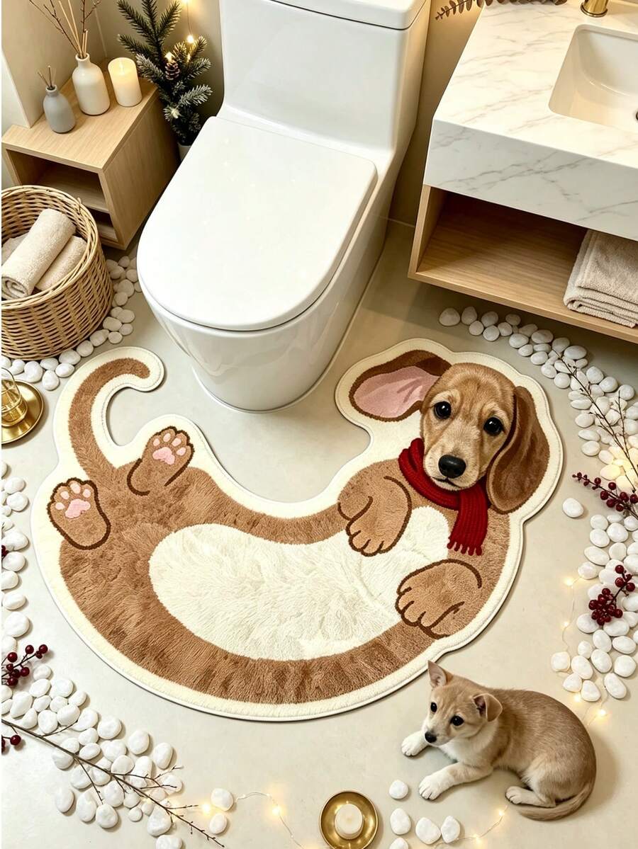 1 pieza Felpudo con patrón de perro amarillo, alfombra de baño, alfombra de baño, felpudo, alfombra pequeña, alfombra, alfombra de piso, decoración del hogar, alfombra de área, alfombra exterior, decoración del hogar, alfombra de área, alfombra de dormitorio, alfombra lavable - Multicolor - Ver 1
