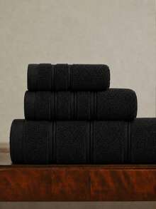 1pc/3pcs Modern Minimalist Striped Cotton Towel Set | Ultra Soft, High Absorbency, Quick Dry Sauna Towel, No Shedding Hair Washing, Head Drying, Hand Wiping, Bathroom Essential - Black - View 8