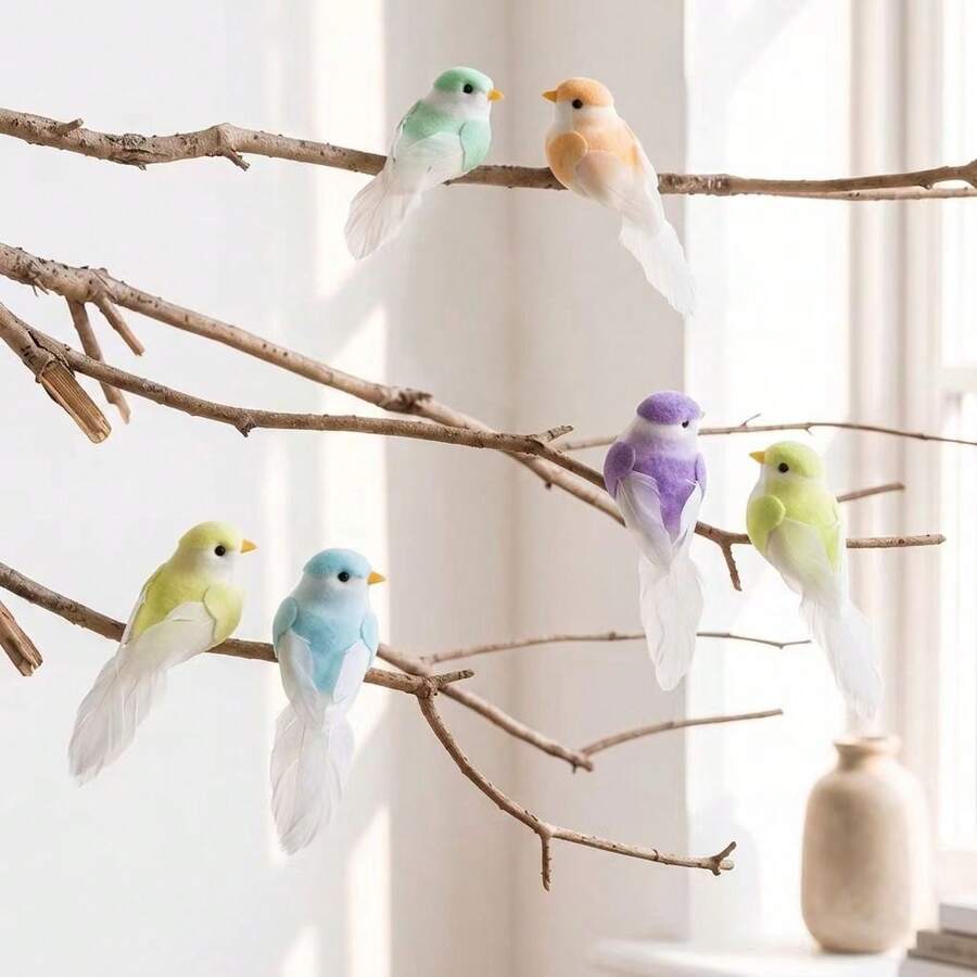 6pcs Colorful Polyurethane Bird Decorations With Realistic Feather Details, Clip Design, Suitable For Home, Garden, Patio Decor, Applicable For All Seasons And Holidays - A - View 1