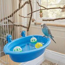 With Random Color Balls, Can Be Used As Bird Bath, Water Bowl, Hanging Bird Bath, Toy, Pet Parrot Cage, Parrot Accessory, Shower, Parrot, Parrot Shower Box, Feeding Rack, Tray, Bird Cage Accessory - Style A - View 3
