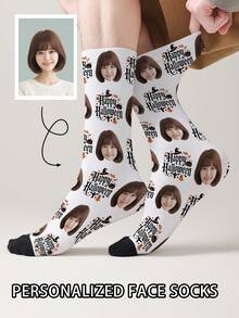 1 Pair Customizable Face Pattern Men's Mid-Calf Socks, Unisex Couple Socks For Men And Women, Can Print Any Face On Socks, Personalized Photo Socks, Fun Customized Image Mid-Calf Socks, Suitable For Valentine's Day, Birthday, Gift, Halloween And Other Occasions, Personalized Customization - Multicolor - View 8