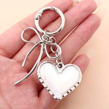 Y2K Minimalist Bow Heart‑Shaped Bag Charm Keychain Silver Metal Car Key Ring Backpack Accessory Women's Valentine's Day/Christmas Gift - Multicolor - View 7