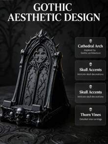 1pc Halloween Gothic Skull Phone Stand, Dark Gothic Style Desktop Phone Holder With Storage And Organizer Function, Black Decorative Design Suitable For Desk, Bedside Table, Shelf, Home Office Desktop Decoration, Perfect For Gothic Style Lovers, Essential Halloween Gift, Halloween Home Decor Ornament, Halloween Decoration / Halloween / Halloween Home Decor - one-size - View 9