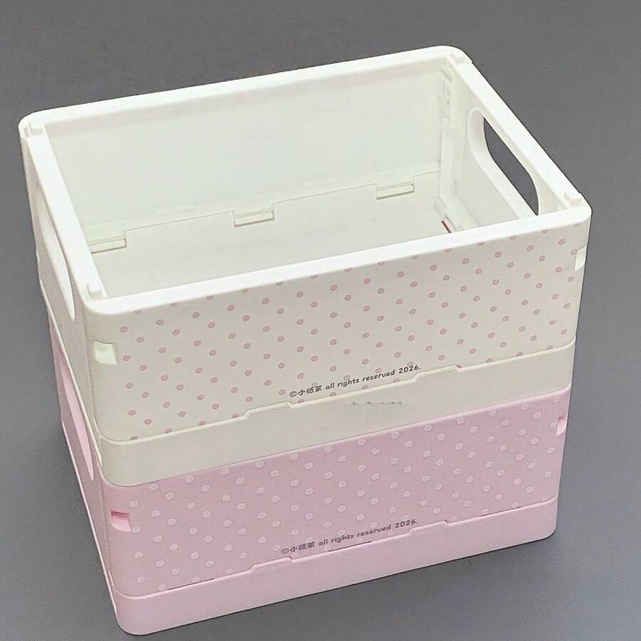 1/2pcs Cute Polka Dot Foldable Desktop Storage Baskets, Stackable Plastic Desktop Storage Buckets With Handles, Multi-Functional Stationery Cosmetics Small Card Storage Boxes, Suitable For Bedroom Office Fan Merchandise
