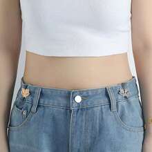 1 Pair Adjustable Butterfly Belt Buttons, Detachable Seamless, Ideal For Modifying Jeans Waistline, No Sewing Or Riveting Required - Waist Cincher Tool - Silver - View 5