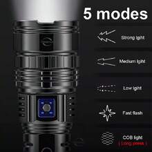 300000LM Super Flashlight 5 Modes Long Range Spotlight With COB Light Rechargeable LED Torch - Black - View 6