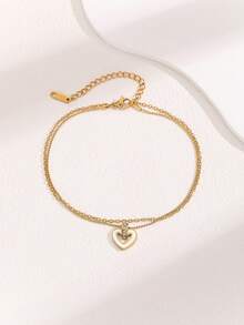 Boho Bohemian Multi-Layer Anklet Set, Pearl Chain With Hollow Heart And Butterfly Rhinestone Pendant, Vintage Gold Tone. Multi-Layer Gold Anklet, Pearl Chain With Hollow Heart And Butterfly Rhinestone Pendant, Gentle And Sweet Girl Design. Summer Beach Party Vacation Accessory, Exquisite Women's Ankle Jewelry, Versatile And Easy To Match With Various Shoes, Fashionable Gift Choice, Non-Fading Anklet. - Gold - View 10