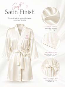 2pcs Customized Personalized Pajama Set Or Robe - Satin Bridal And Bridesmaid Robes, Comfortable Loungewear, Customized Name Wedding Robes, Embroidered Design, Exclusive Bridesmaid Attire, Personalized Satin Robe, Customized Bridal Gown, Lace Trim Robe - Multicolor - View 8