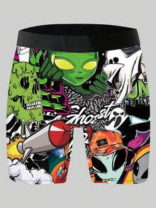 Alien Skeleton Ghost Graffiti Print Shorts, Loose And Comfortable Men's Plus-Size Boxer Briefs - Multicolor - View 2