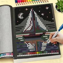 Libro de colorear educativo con 32 temas para niños, libro de actividades de pintura artística DIY con patrón de cuadrícula, regalo creativo para niños pequeños - Multicolor - Ver 9