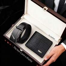 2pcs Men's Wallet And Belt Set, Suitable For Father Or Boyfriend, Corporate Gift, Formal Wear, Exquisite Gift, Classic Design, Durable Material, Wallet And Belt Combination, Business Professional, Men's Fashion - Black - View 9